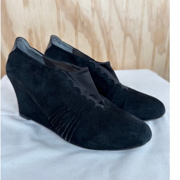 Umberto Ruffini Signature Black Leather & Suede Stretch Wedge Shoes Size 8 - Picture 9 of 10